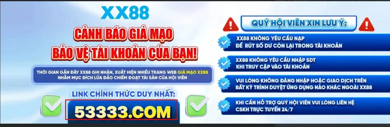 Banner cảnh báo XX88